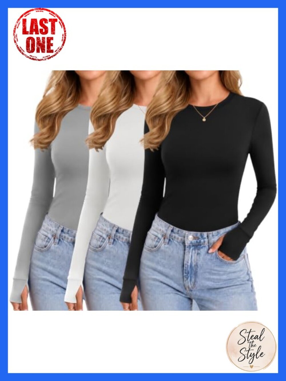 Long Sleeve Crew Neck Undershirt with Thumb Holes Slim Fit Top
